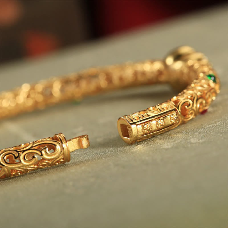 Buddha Stones Cyan Jade Kupfer Überzogene Gold Glücksbringer Wolken Kürbis Glück Armband Armreif
