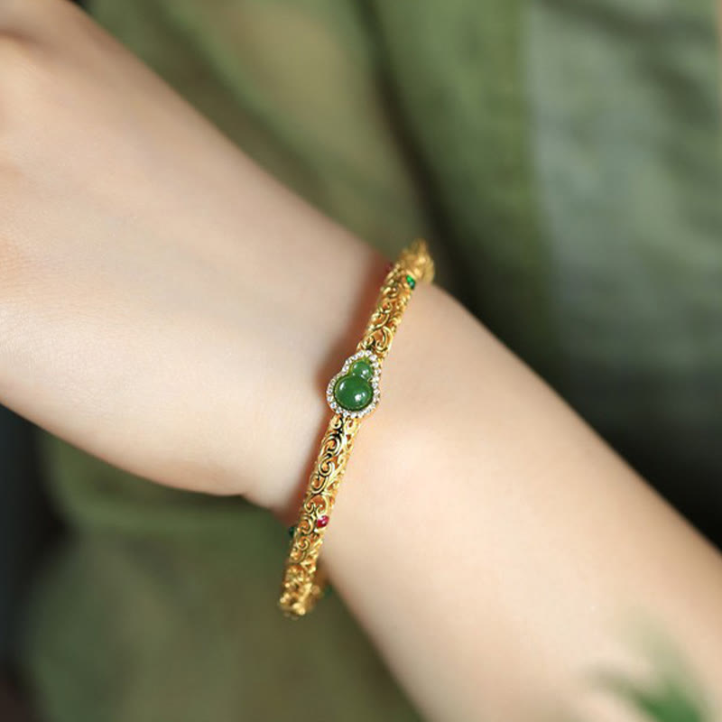 Buddha Stones Cyan Jade Kupfer Überzogene Gold Glücksbringer Wolken Kürbis Glück Armband Armreif