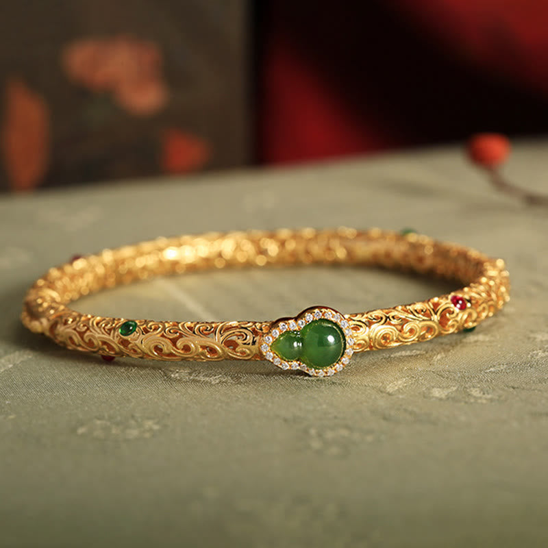 Buddha Stones Cyan Jade Kupfer Überzogene Gold Glücksbringer Wolken Kürbis Glück Armband Armreif