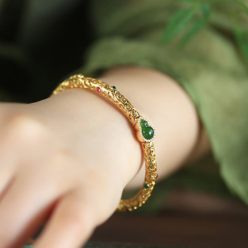 Buddha Stones Cyan Jade Kupfer Überzogene Gold Glücksbringer Wolken Kürbis Glück Armband Armreif