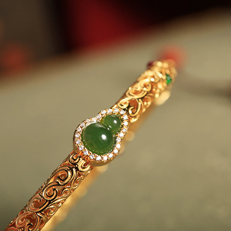 Buddha Stones Cyan Jade Kupfer Überzogene Gold Glücksbringer Wolken Kürbis Glück Armband Armreif