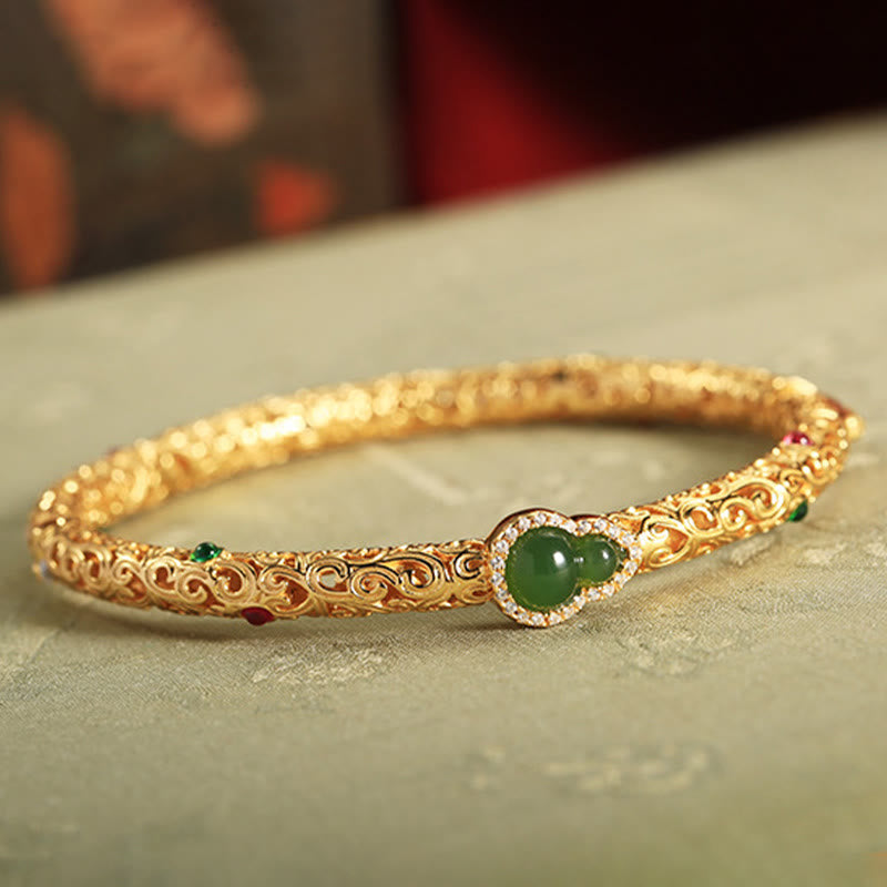 Buddha Stones Cyan Jade Kupfer Überzogene Gold Glücksbringer Wolken Kürbis Glück Armband Armreif