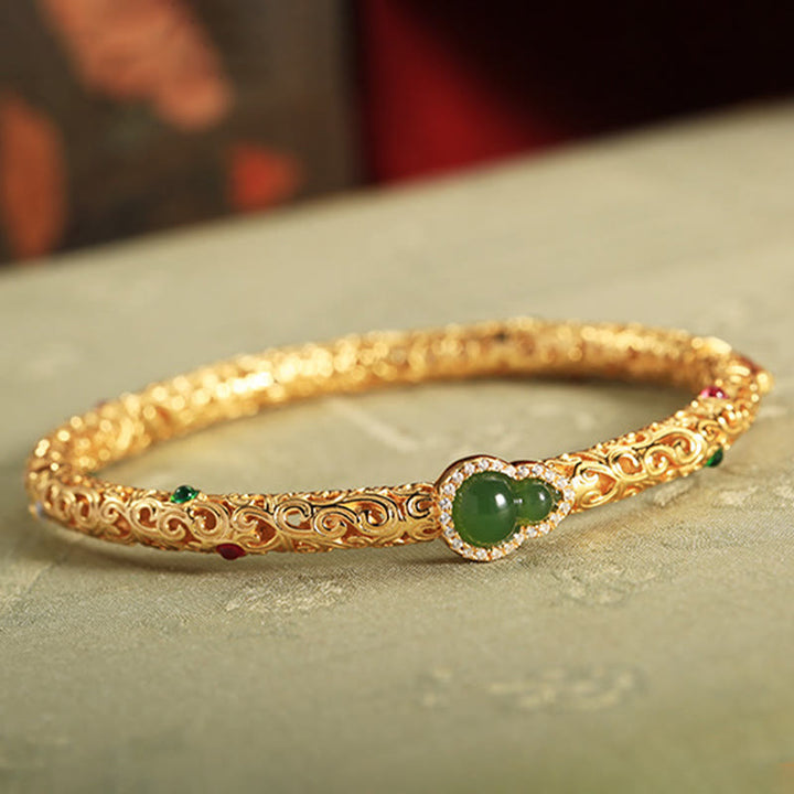 Buddha Stones Cyan Jade Kupfer Überzogene Gold Glücksbringer Wolken Kürbis Glück Armband Armreif