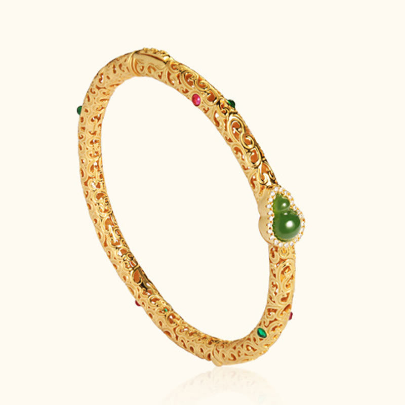Buddha Stones Cyan Jade Kupfer Überzogene Gold Glücksbringer Wolken Kürbis Glück Armband Armreif
