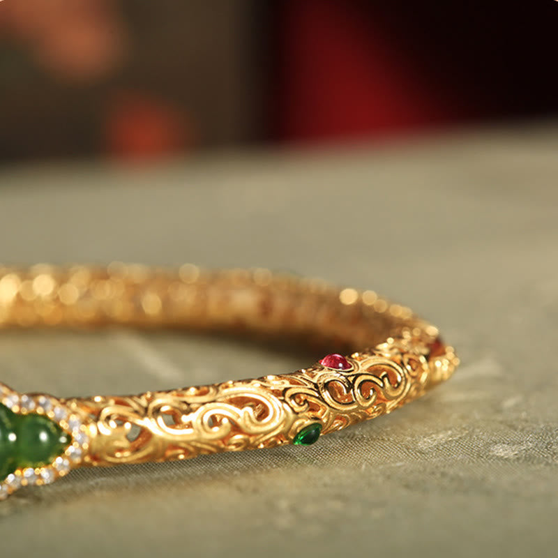 Buddha Stones Cyan Jade Kupfer Überzogene Gold Glücksbringer Wolken Kürbis Glück Armband Armreif