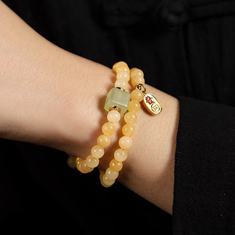 Buddha Stones, Topas-Perlen, Jade-Würfel, Doppelkreis, Reichtumsarmband