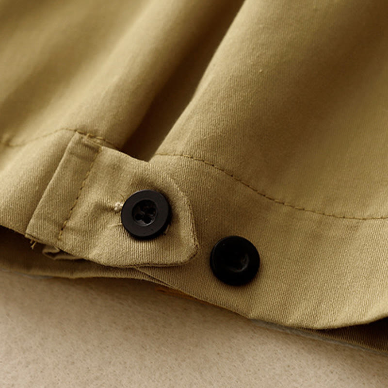 Buddha Stones Casual Vintage Einfarbige Knopfdesign Damenhose aus Baumwolle mit weitem Bein und Taschen - image 5