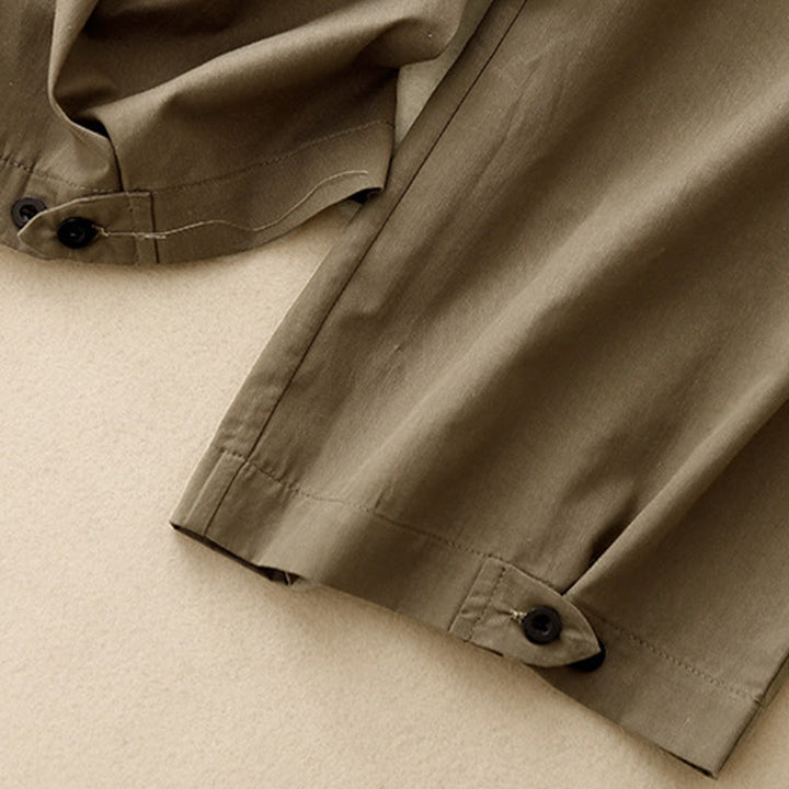 Buddha Stones Casual Vintage Einfarbige Knopfdesign Damenhose aus Baumwolle mit weitem Bein und Taschen - image 11