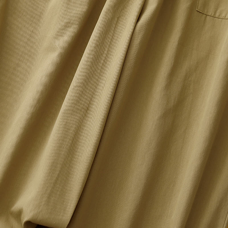 Buddha Stones Casual Vintage Einfarbige Knopfdesign Damenhose aus Baumwolle mit weitem Bein und Taschen - image 3