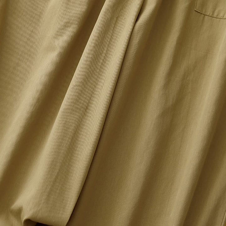 Buddha Stones Casual Vintage Einfarbige Knopfdesign Damenhose aus Baumwolle mit weitem Bein und Taschen - image 3