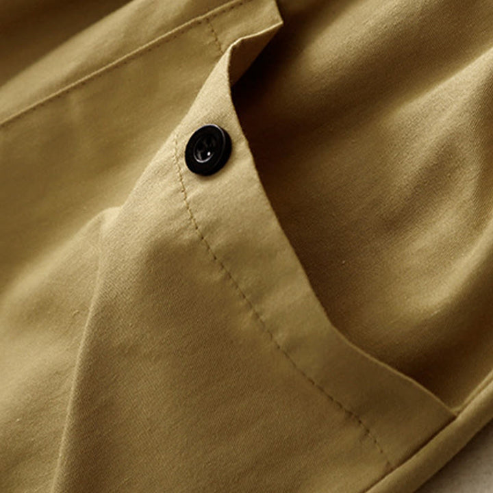 Buddha Stones Casual Vintage Einfarbige Knopfdesign Damenhose aus Baumwolle mit weitem Bein und Taschen - image 4