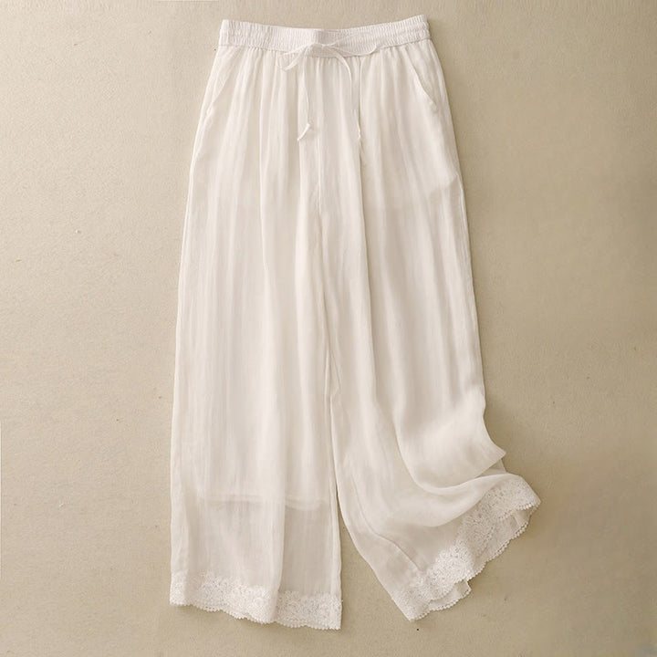 Buddha Stones Casual Vintage Plain Kordelzug Spitze Patchwork Design Damen Weites Bein Baumwolle Elastischer Bund Hose mit Taschen - FloralWeiß - US8-10, UK/AU12-14, EU40-42 (2XL) - image 17