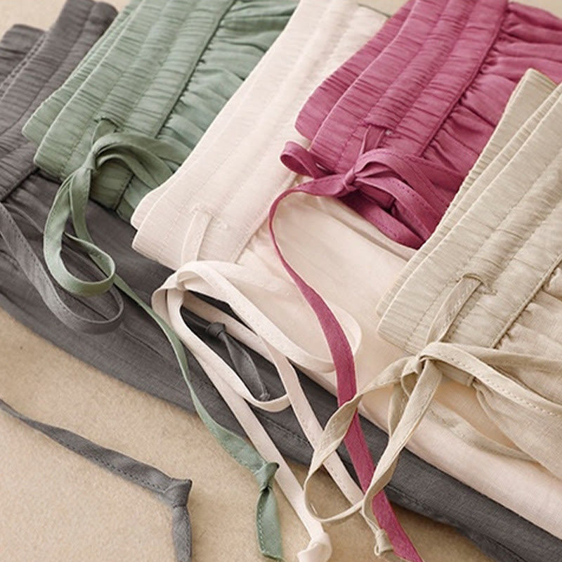Buddha Stones Casual Vintage Plain Kordelzug Spitze Patchwork Design Damen Weites Bein Baumwolle Elastischer Bund Hose mit Taschen - image 21