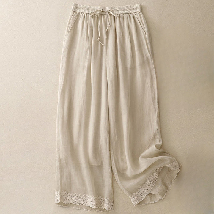 Buddha Stones Casual Vintage Plain Kordelzug Spitze Patchwork Design Damen Weites Bein Baumwolle Elastischer Bund Hose mit Taschen - Hellgoldgelb - US8-10, UK/AU12-14, EU40-42 (2XL) - image 10