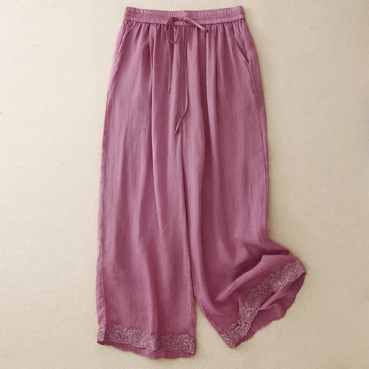 Buddha Stones Casual Vintage Plain Kordelzug Spitze Patchwork Design Damen Weites Bein Baumwolle Elastischer Bund Hose mit Taschen - Blassviolettrot - US8-10, UK/AU12-14, EU40-42 (2XL) - image 6