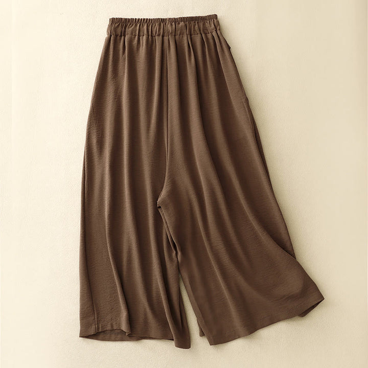 Buddha Stones Causal Ethnic Simple Drawstring Design Damen Weite Beinhose aus Baumwollleinen mit Taschen