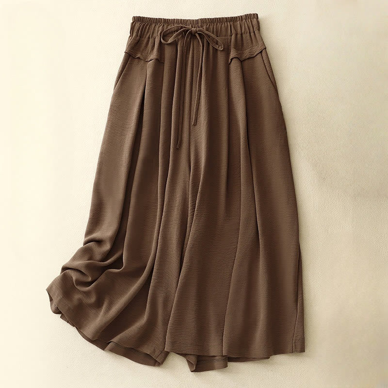 Buddha Stones Casual Ethno Einfaches Kordelzug-Design Damen Weite Bein-Shorts mit Taschen - Sattelbraun - US 8-10, UK/AU 12-14, EU 40-42 (2XL) - image 0