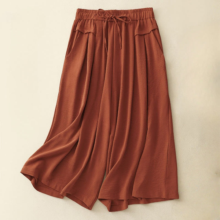 Buddha Stones Causal Ethnic Simple Drawstring Design Damen Weite Beinhose aus Baumwollleinen mit Taschen