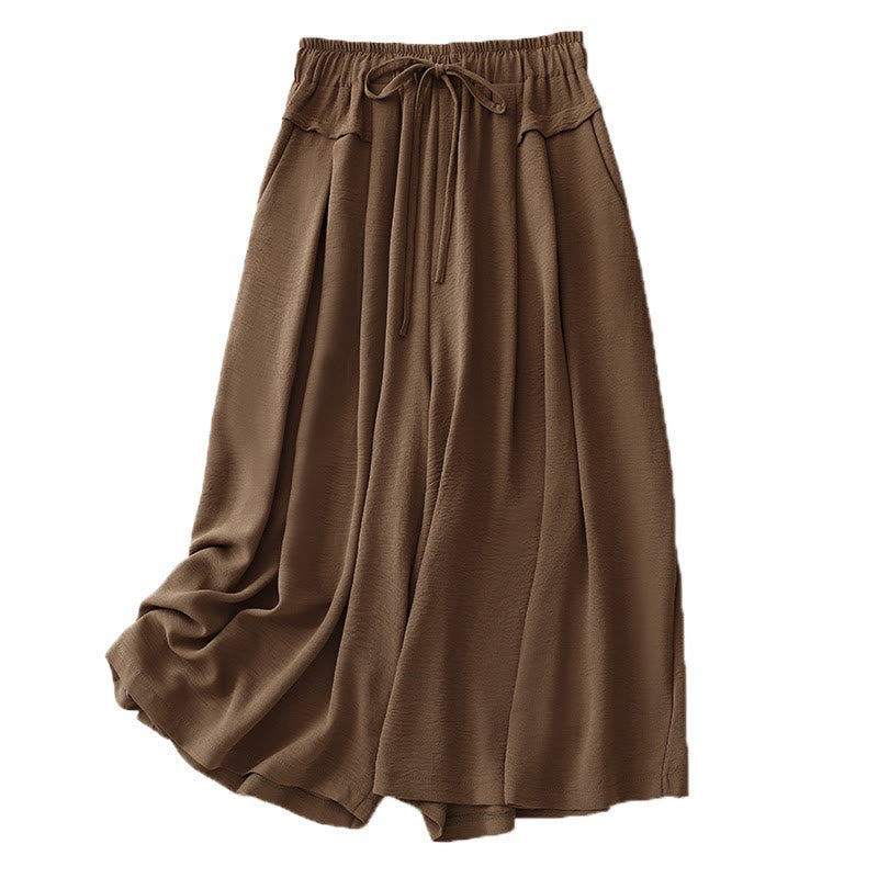 Buddha Stones Causal Ethnic Simple Drawstring Design Damen Weite Beinhose aus Baumwollleinen mit Taschen