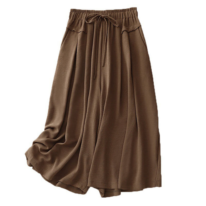 Buddha Stones Causal Ethnic Simple Drawstring Design Damen Weite Beinhose aus Baumwollleinen mit Taschen