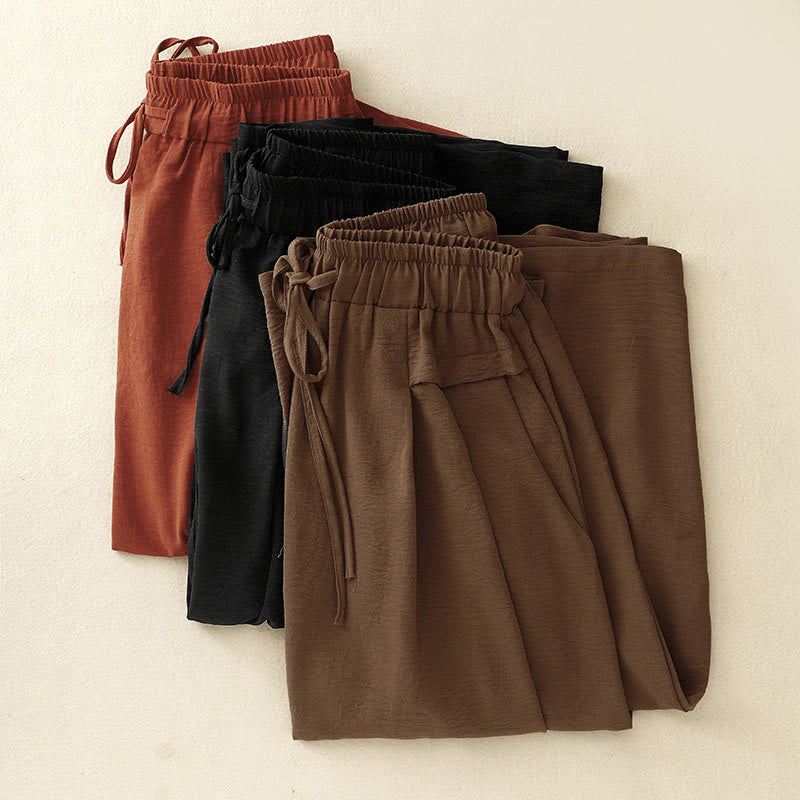 Buddha Stones Casual Ethno Einfaches Kordelzug-Design Damen Weite Bein-Shorts mit Taschen - image 19