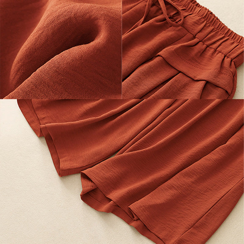 Buddha Stones Casual Ethno Einfaches Kordelzug-Design Damen Weite Bein-Shorts mit Taschen - image 18