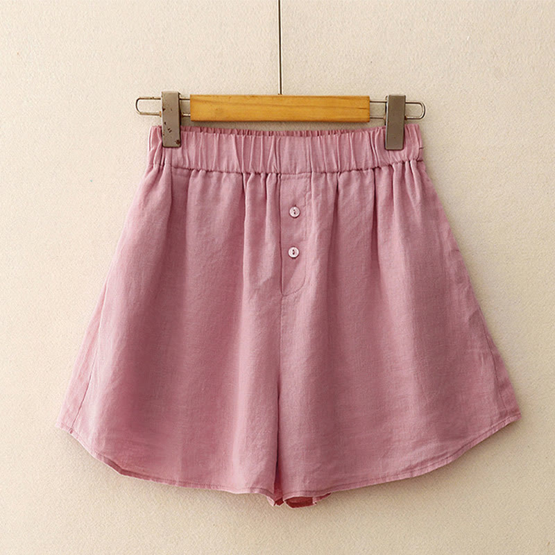 Buddha Stones Sommer 2-teilig Einfarbig Langarmshirt Top Strickjacke Shorts Meditationskleidung Damen Set mit Taschen - image 10