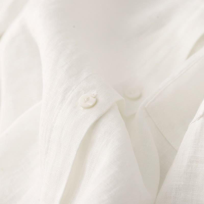 Buddha Stones Sommer 2-teilig Einfarbig Langarmshirt Top Strickjacke Shorts Meditationskleidung Damen Set mit Taschen - image 31