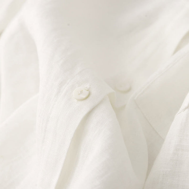 Buddha Stones Sommer 2-teilig Einfarbig Langarmshirt Top Strickjacke Shorts Meditationskleidung Damen Set mit Taschen - image 31