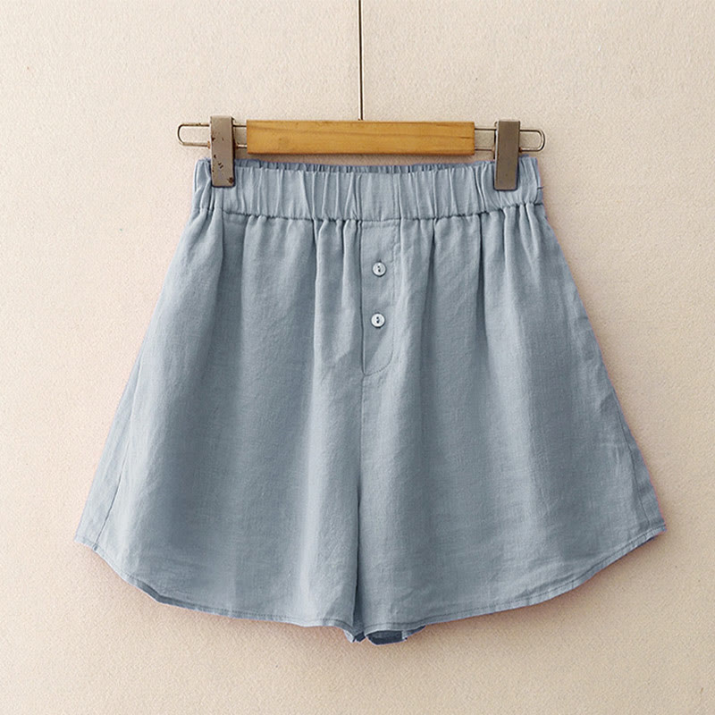 Buddha Stones Sommer 2-teiliges schlichtes Langarmshirt und Shorts Meditationskleidung Damen Set mit Taschen - image 24