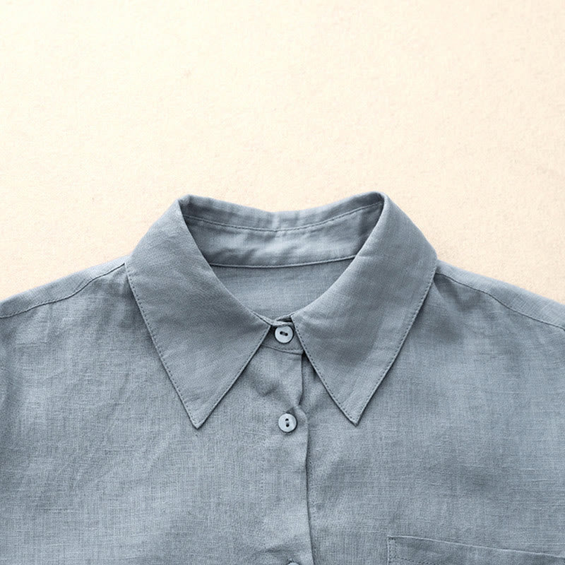 Buddha Stones Sommer 2-teilig Einfarbig Langarmshirt Top Strickjacke Shorts Meditationskleidung Damen Set mit Taschen - image 20