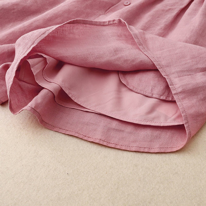 Buddha Stones Sommer 2-teilig Einfarbig Langarmshirt Top Strickjacke Shorts Meditationskleidung Damen Set mit Taschen - image 13