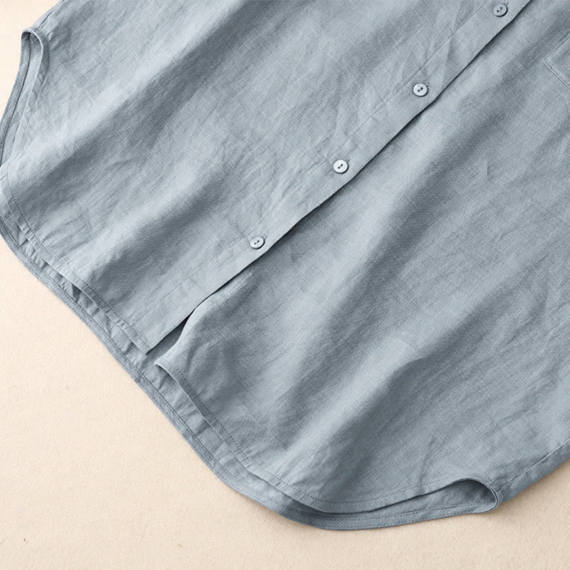 Buddha Stones Sommer 2-teilig Einfarbig Langarmshirt Top Strickjacke Shorts Meditationskleidung Damen Set mit Taschen - image 23