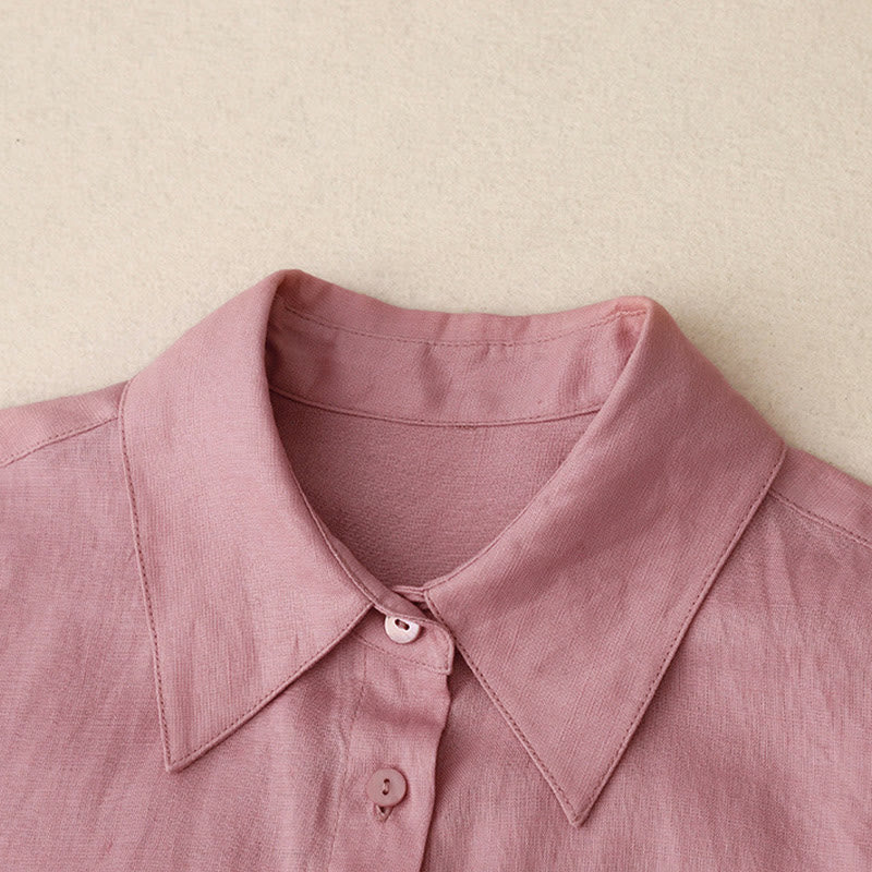 Buddha Stones Sommer 2-teilig Einfarbig Langarmshirt Top Strickjacke Shorts Meditationskleidung Damen Set mit Taschen - image 5