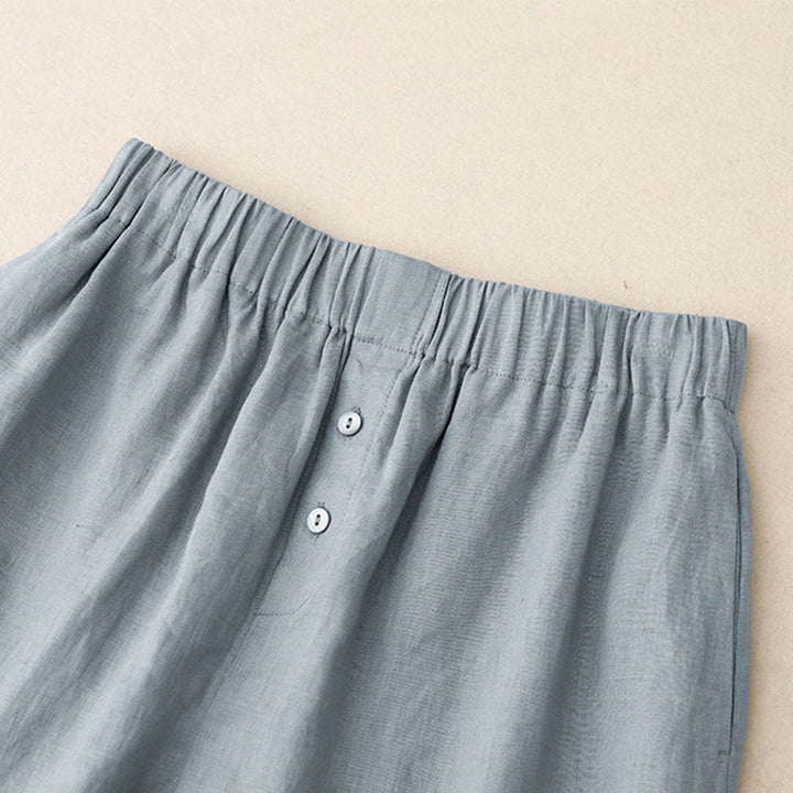 Buddha Stones Sommer 2-teilig Einfarbig Langarmshirt Top Strickjacke Shorts Meditationskleidung Damen Set mit Taschen - image 25