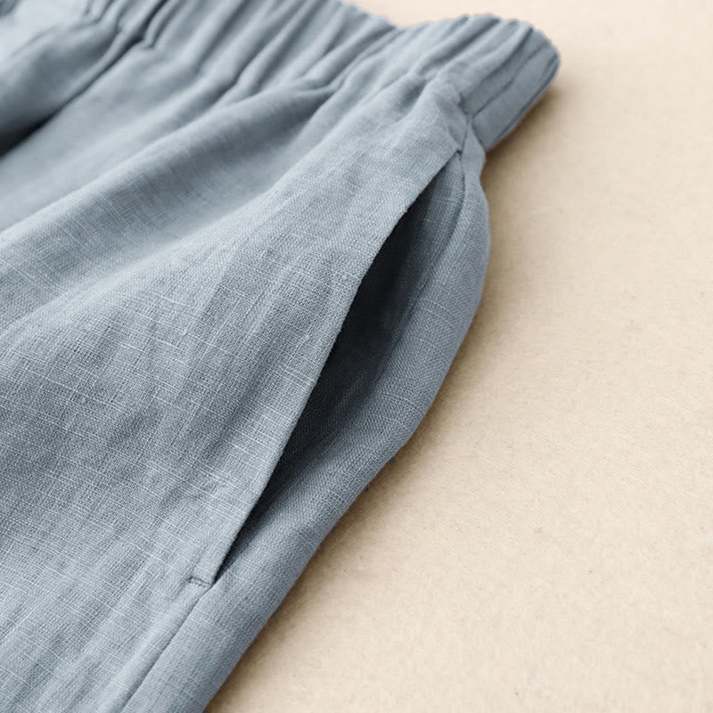 Buddha Stones Sommer 2-teilig Einfarbig Langarmshirt Top Strickjacke Shorts Meditationskleidung Damen Set mit Taschen - image 26