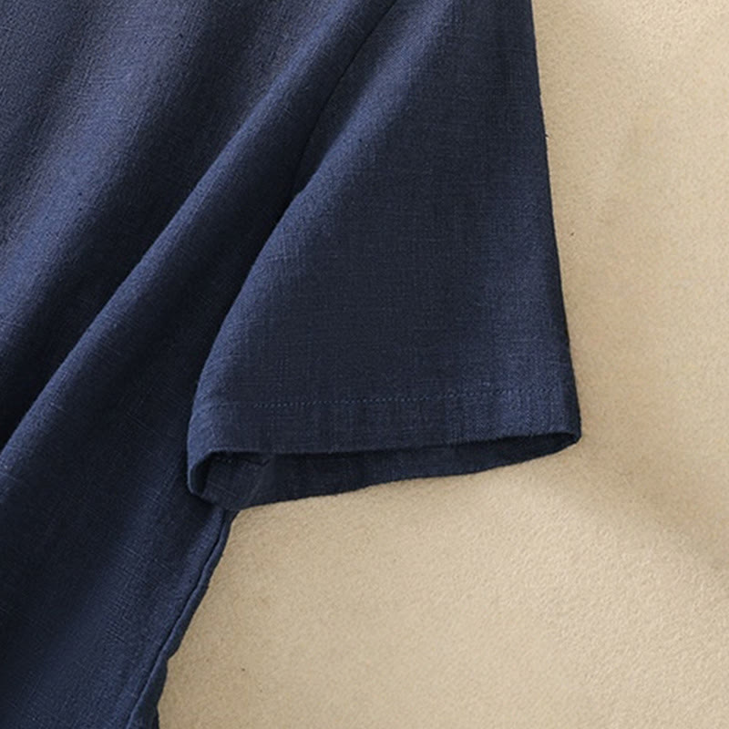 Buddha Stones Casual Plain Slant Stand Collar Collar Colorful Frog-Button Tang Suit Women's Cotton Linen Three Quarter Sleeve Shirt - image 5