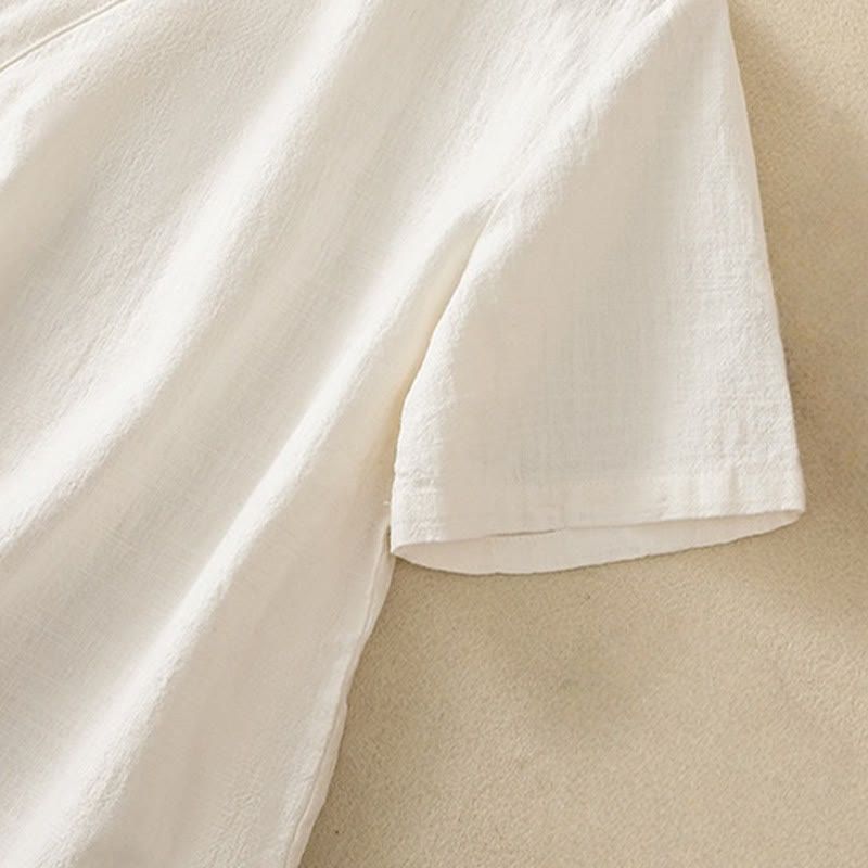 Buddha Stones Casual Plain Slant Stand Collar Collar Colorful Frog-Button Tang Suit Women's Cotton Linen Three Quarter Sleeve Shirt - image 12