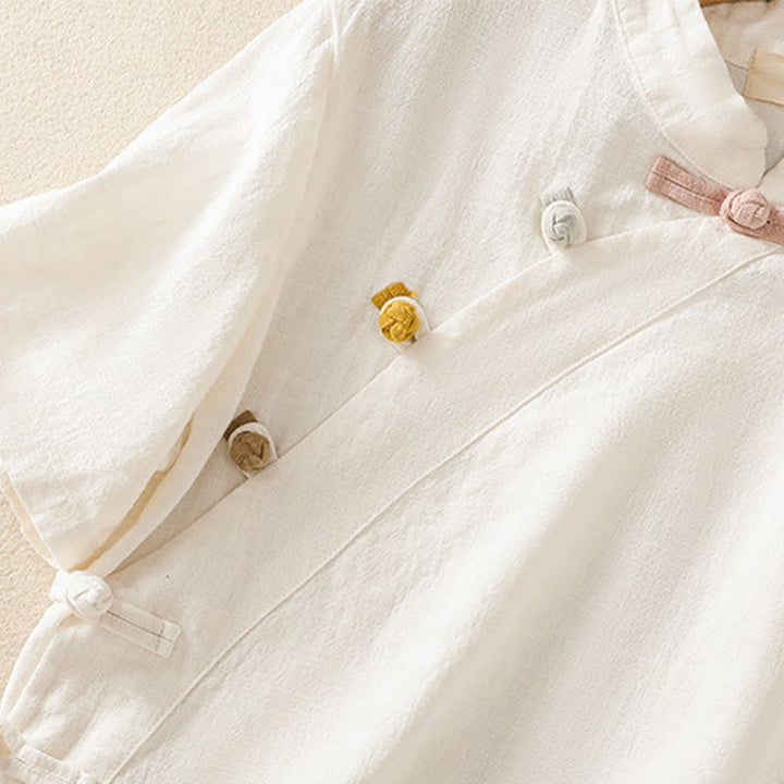 Buddha Stones Casual Plain Slant Stand Collar Collar Colorful Frog-Button Tang Suit Women's Cotton Linen Three Quarter Sleeve Shirt - image 11