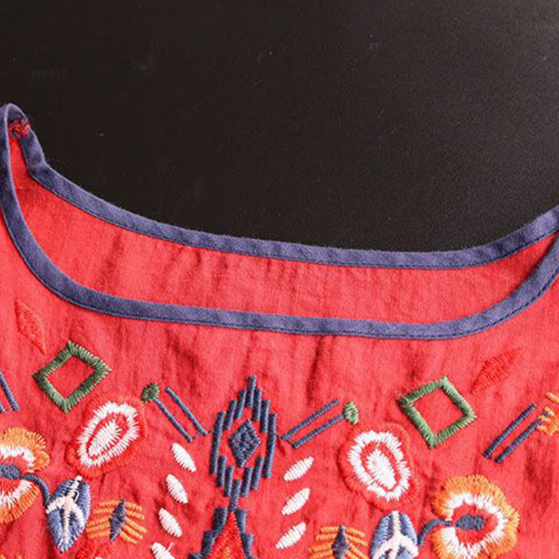 Buddha Stones Retro Künstlerische Stickerei Blumenmuster Rundhals Damen Baumwolle Leinen Kurzarm T-Shirt - image 9