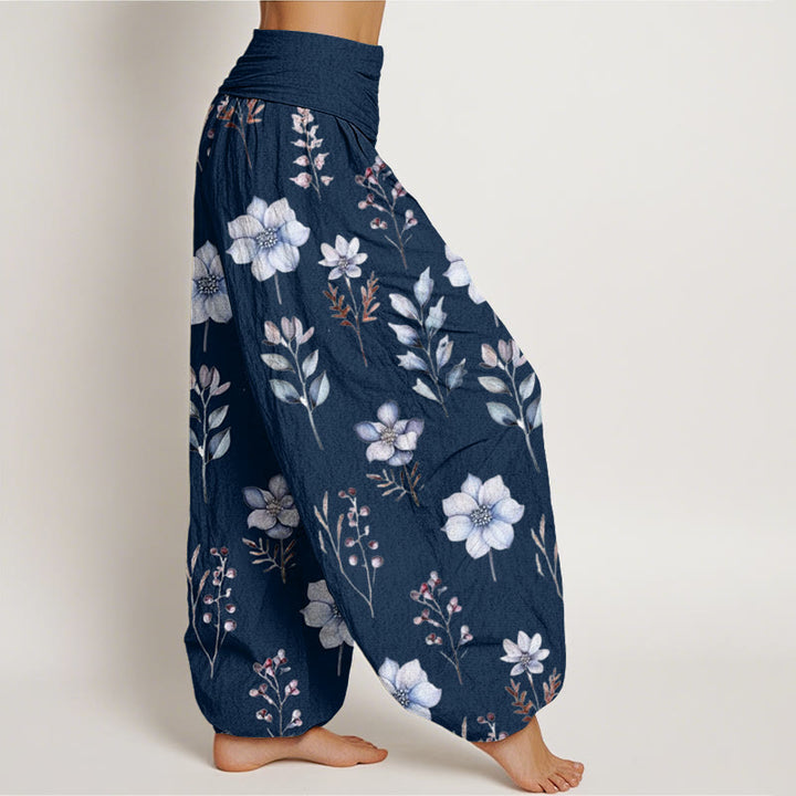 Buddha Stones Lässige Haremshose mit zartem Blumen- und Blättermuster für Damen, elastische Taille - image 6