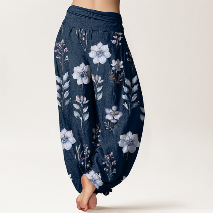 Buddha Stones Lässige Haremshose mit zartem Blumen- und Blättermuster für Damen, elastische Taille - image 7