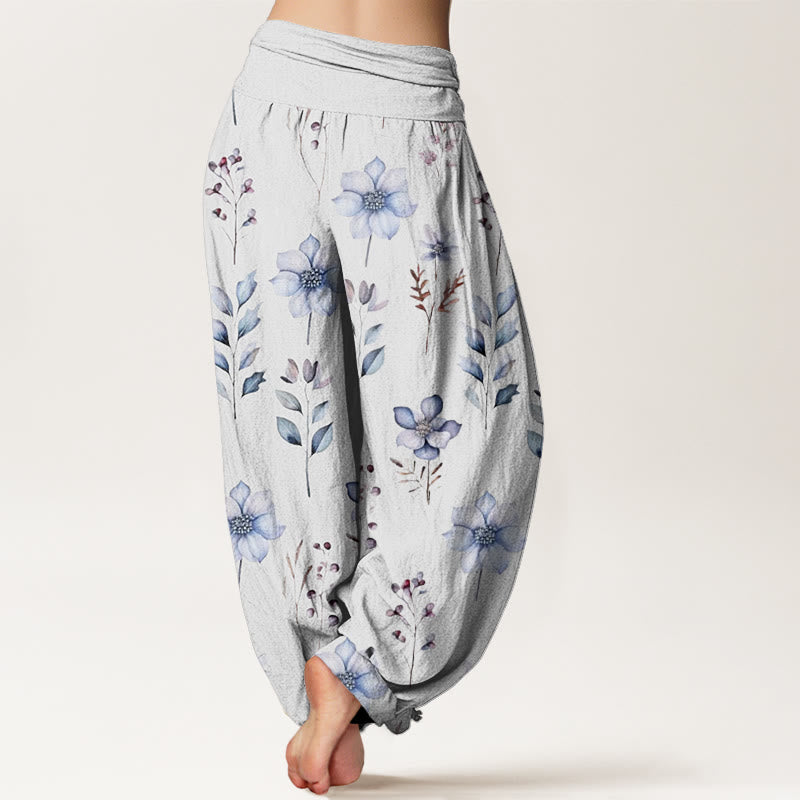 Buddha Stones Lässige Haremshose mit zartem Blumen- und Blättermuster für Damen, elastische Taille - image 10