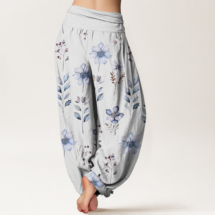 Buddha Stones Lässige Haremshose mit zartem Blumen- und Blättermuster für Damen, elastische Taille - image 10