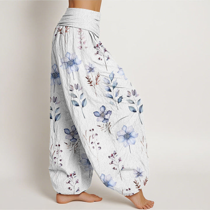 Buddha Stones Lässige Haremshose mit zartem Blumen- und Blättermuster für Damen, elastische Taille - image 9