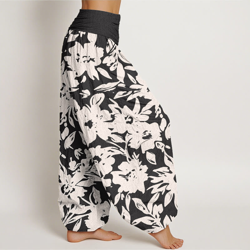 Buddha Stones Lässige Haremshose für Damen mit elastischer Taille und großem Blütenmuster - image 2