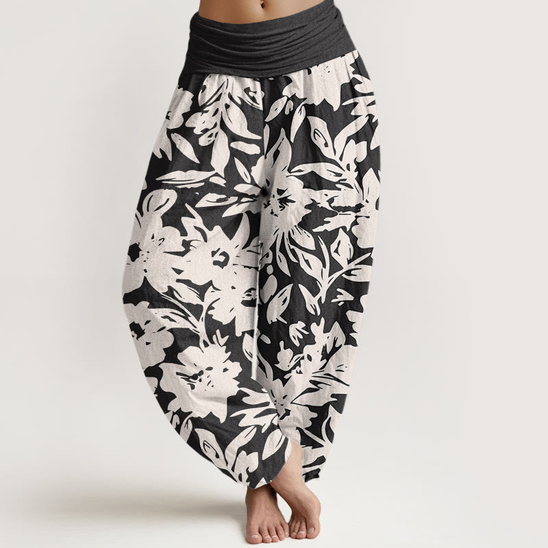 Buddha Stones Lässige Haremshose für Damen mit elastischer Taille und großem Blütenmuster - Schwarz - US22， UK/AU26，EU54 (6XL) - image 1