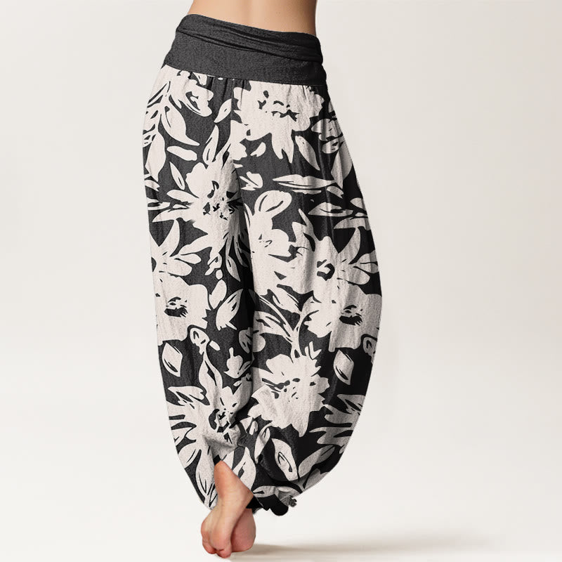 Buddha Stones Lässige Haremshose für Damen mit elastischer Taille und großem Blütenmuster - image 3