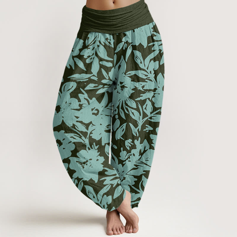 Buddha Stones Lässige Haremshose für Damen mit elastischer Taille und großem Blütenmuster - DunkelSchiefergrau - US22， UK/AU26，EU54 (6XL) - image 5