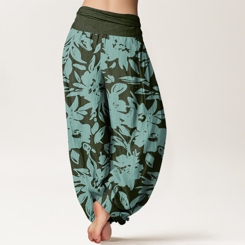 Buddha Stones Lässige Haremshose für Damen mit elastischer Taille und großem Blütenmuster - image 7
